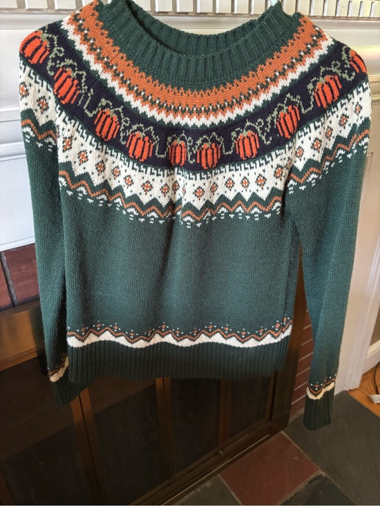 Kiel James Patrick Sweaters - Kiel James Patrick Green Pumpkin Fair Isle Knit Sweater - Women's